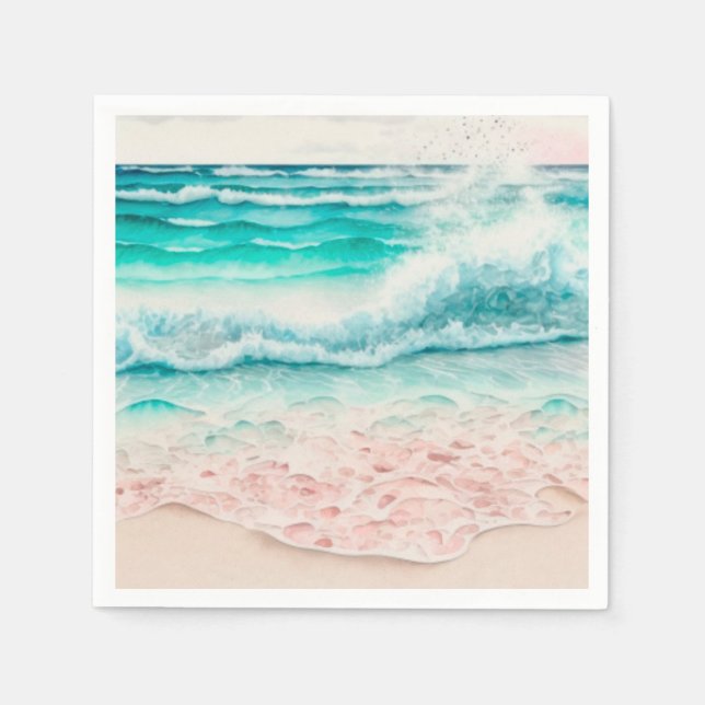 Serviette En Papier Les vagues de plage roses (Devant)