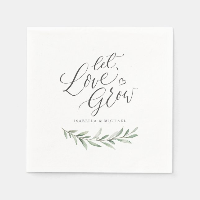 Serviette En Papier "Let love grew" script rustique mariage de verdure (Devant)
