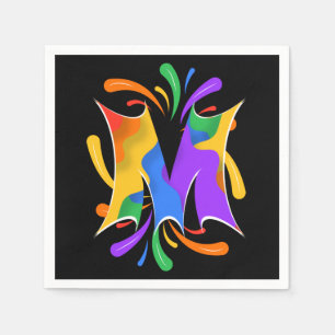 Serviette En Papier Lettre arc-en-ciel M Monogramme Abstrait
