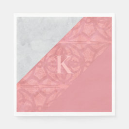 Serviette En Papier LETTRE Batik Rose Ruddy ET Aquarelle Grise
