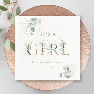 Serviette En Papier LETTRE BOtanique D'OR Eucalyptus Baby shower Fille