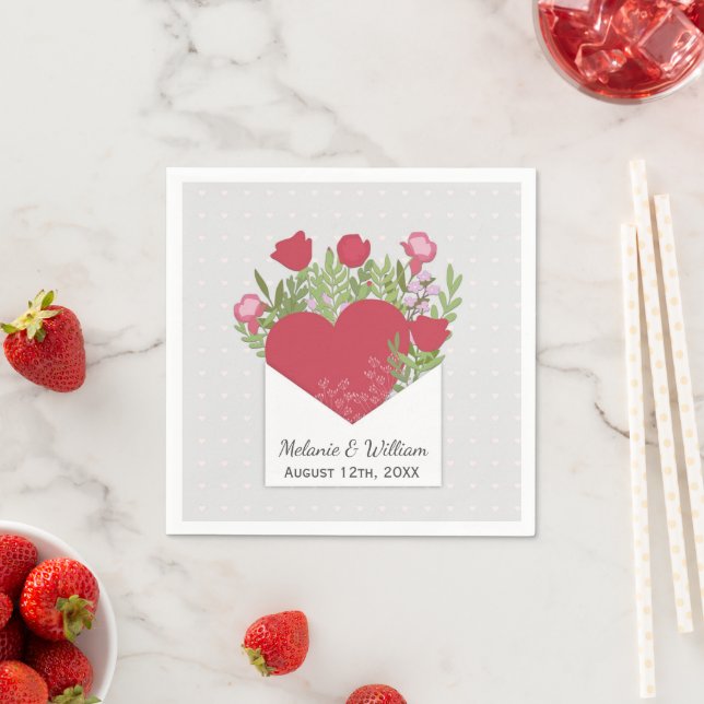 Serviette En Papier Lettre d'amour romantique Rose & Coeur Mariage per (En situation)