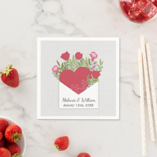 Serviette En Papier Lettre d'amour romantique Roses & Cœur Mariage per
