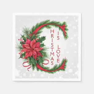 Serviette En Papier Lettre de Noël géante C blanc brillant rouge vert