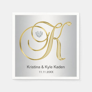 Serviette En Papier LETTRE D'OR MONGRAPHIQUE K Mariage D'ARGENT