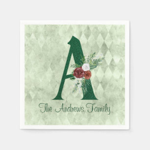 Serviette En Papier Lettre Florale d'hiver illustrée A personnalisée