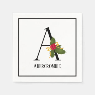 Serviette En Papier Lettre Holiday Holly Monogram A Papier personnalis