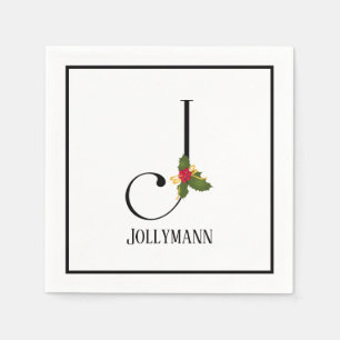 Serviette En Papier Lettre Holiday Holly Monogram J Papier Napkin