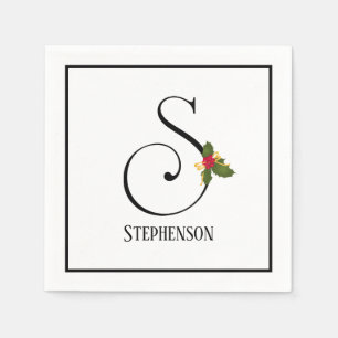 Serviette En Papier Lettre Holiday Holly Monogramme S Papier personnal
