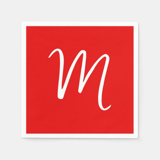 Serviette En Papier Lettre initiale Monogramme élégant Rouge Blanc (Devant)
