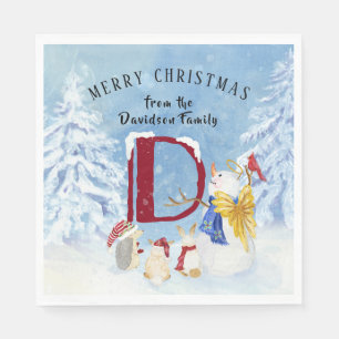 Serviette En Papier Lettre monogramme D mignon Angel Snowman Noël