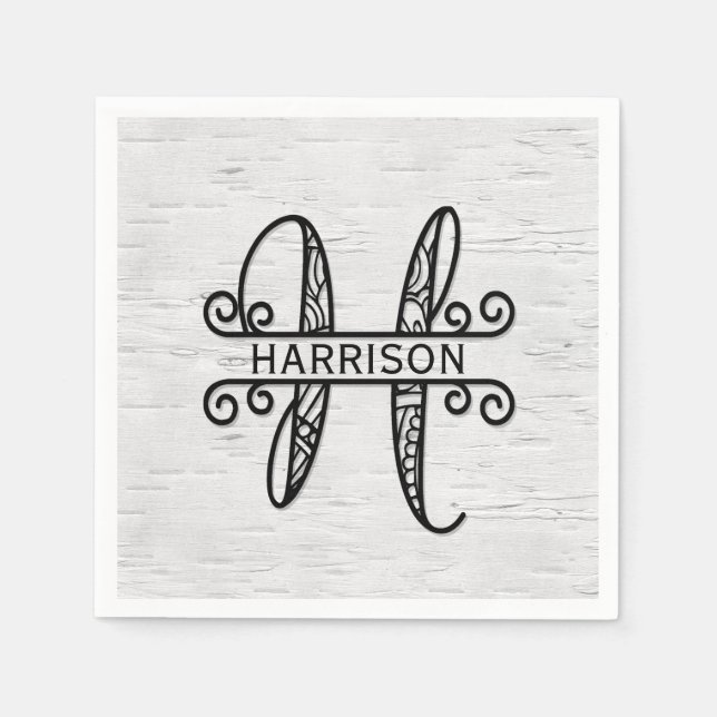 Serviette En Papier Lettre monogramme H avec nom de famille (Devant)