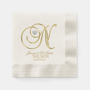 Serviette En Papier Lettre Monogramme personnalisée N Mariage de coeur