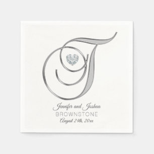 Serviette En Papier Lettre Monogramme personnalisée T Mariage argent