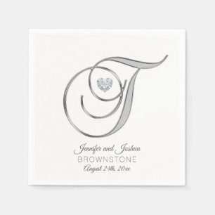 Serviette En Papier Lettre Monogramme personnalisée T Mariage argent