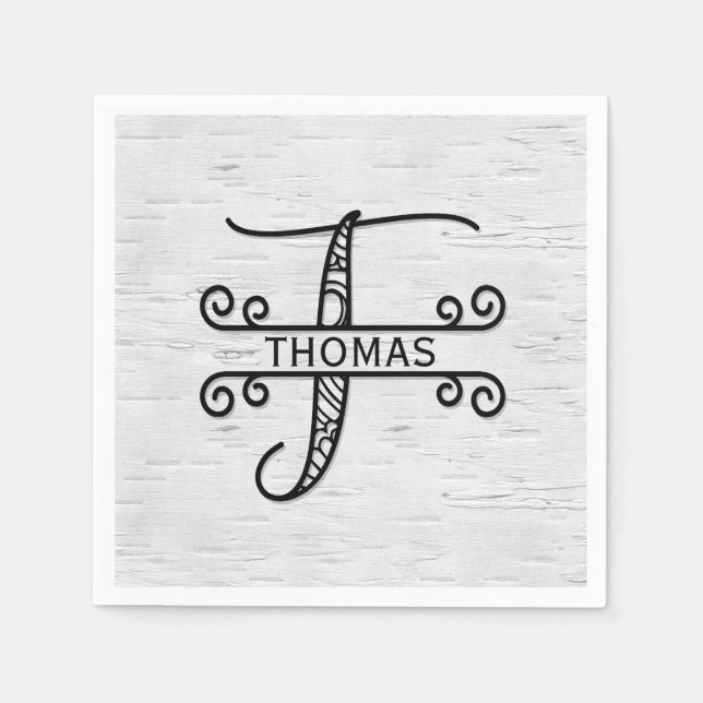 Serviette En Papier Lettre monogramme T avec nom de famille (Devant)