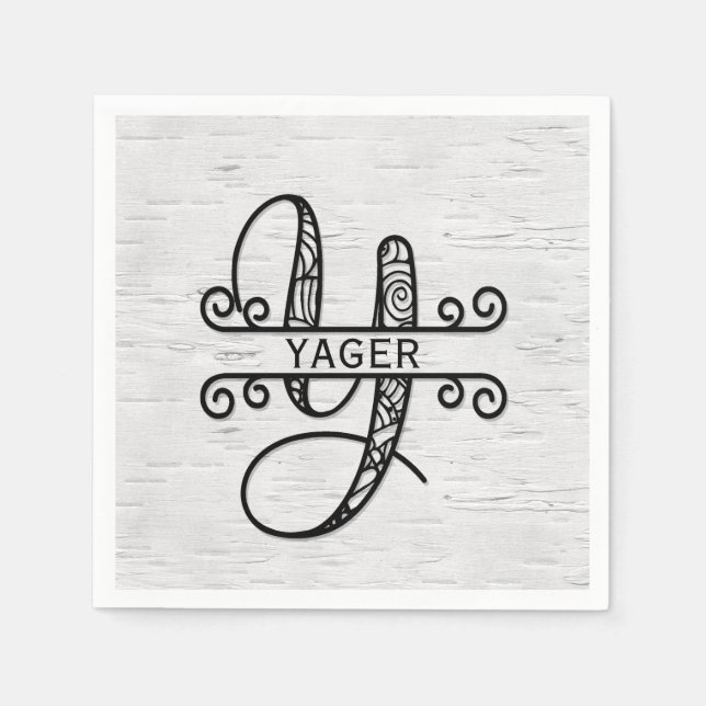 Serviette En Papier Lettre monogramme Y avec nom de famille (Devant)