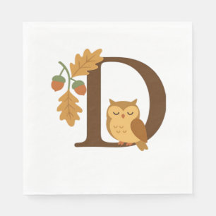 Serviette En Papier LETTRE MONOGRAPHIQUE D - Hiboux avec chêne L