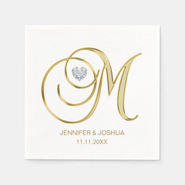 Serviette En Papier Lettre monographique personnalisée M Mariage de co (Devant)