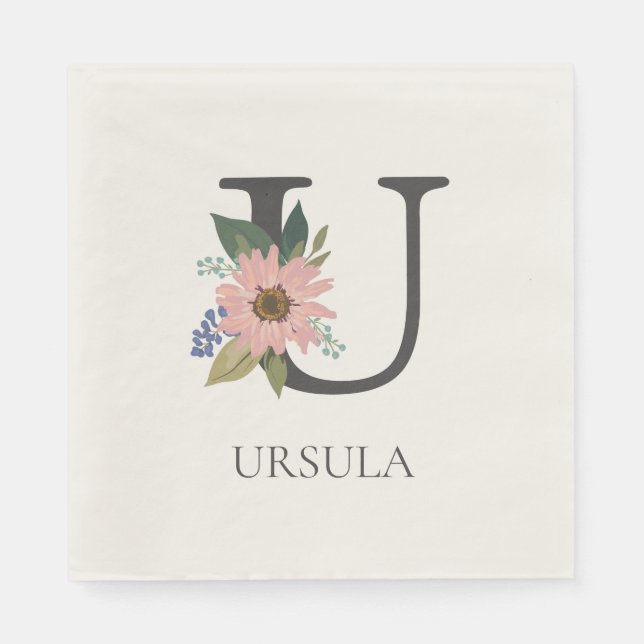Serviette En Papier LETTRE MONOMOBILE Florale Moderne Personnalisable  (Devant)