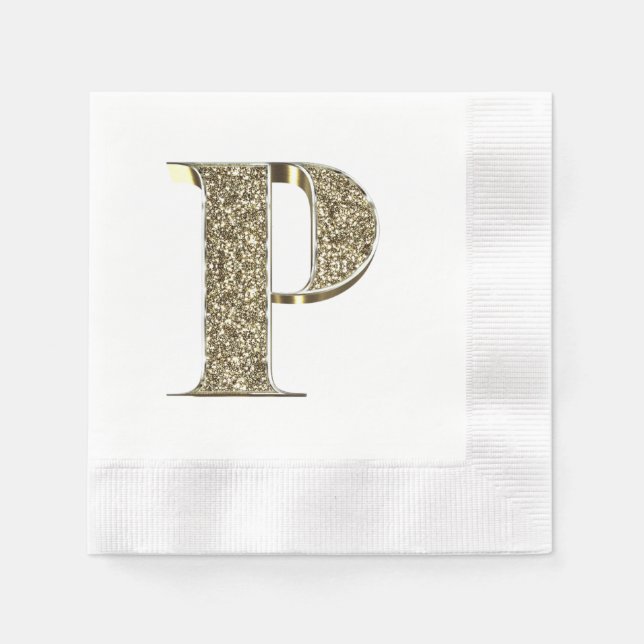 SERVIETTE EN PAPIER LETTRE MONOMOBILE INITIALE P ÉCLAIRÉE D'OR (Devant)