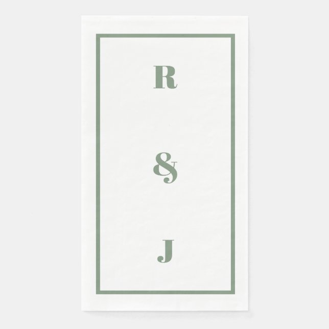 Serviette En Papier LETTRE MOYENNE VERTE Sage Initiales Mariage tendan (Devant)