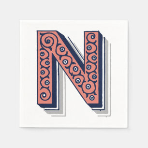 Serviette En Papier Lettre "N" Elégant Brodé