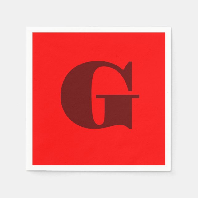 Serviette En Papier LETTRE ROUTE FROIDE MODÈLE MONogramme | Rouge (Devant)