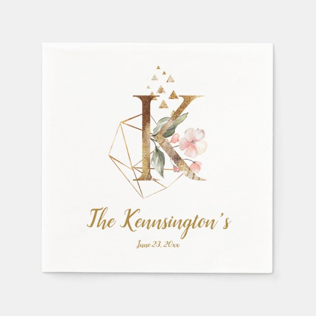 Serviette En Papier Lettre stylisée K Mariage Floral serviettes (Devant)