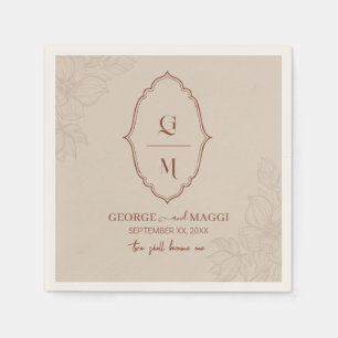 Serviette En Papier Lettres 1ères Mariée, Marié Avec Dessin Au Trait M