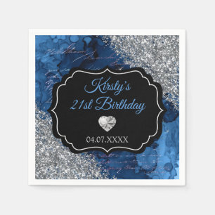 Serviette En Papier Lettres de sirène bleue Paillettes argentées Anniv