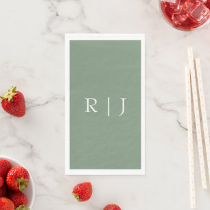 Serviette En Papier Lettres Monogramme vert Sage Mariage Fiançailles