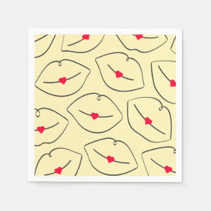 Serviette En Papier Lèvres et cœur d'art pop rétro jaune soleil