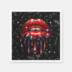 Serviette En Papier Lèvres Rouges Ruisselantes de Paillettes Brillant