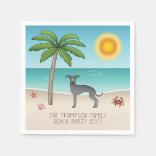 Serviette En Papier Lévrier Italien Bleu à la Plage Tropicale d'Été