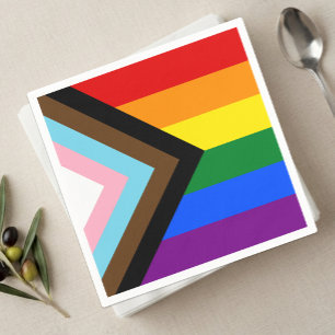 Serviette En Papier LGBTQ & Fierté - Drapeau de Progrès Arc-en-ciel