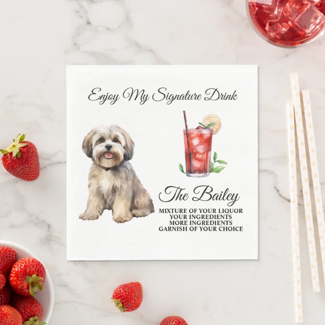 Serviette En Papier Lhasa Apso Mariage Signature Boire Serviettes (En situation)