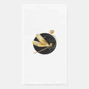 Serviette En Papier libellule d'or en cercle noir