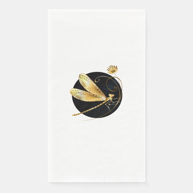 Serviette En Papier libellule d'or en cercle noir (Devant)