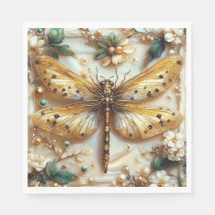 Serviette En Papier Libellule élégante Fleur Or Métallisé Gemmes Perle