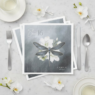 Serviette En Papier Libellule Élégante Florale Sweet 16 Bleu ID1310