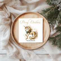 Licorne de Noël élégante blanche et or