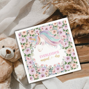 Serviette En Papier Licorne Magique Fleur Rose 1er anniversaire