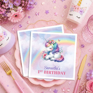 Serviette En Papier Licorne Pailletée Fille Magique Pastel Anniversair