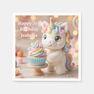 Serviette En Papier Licorne pastel avec gâteau de couleur arc-en-ciel