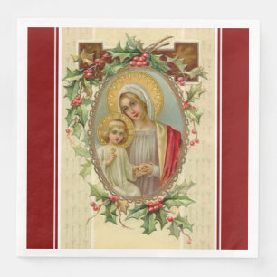 Serviette En Papier Lierre vintage de houx de Jésus de bébé de Vier