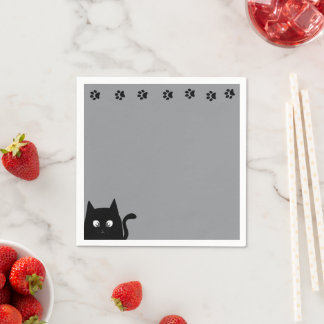 Serviette En Papier Light Grey Black Cat Paws