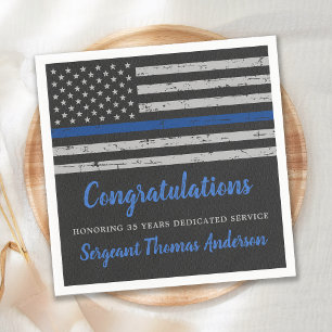 Serviette En Papier Ligne Bleue Mince Indicateur Police Officier Retra
