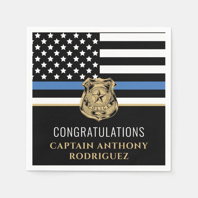 Serviette En Papier Ligne Bleue Mince Police Police Retraite (Devant)