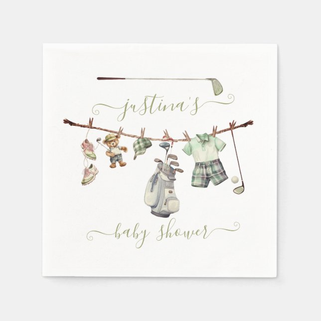 Serviette En Papier Ligne de Baby shower de golf Preppy (Devant)
